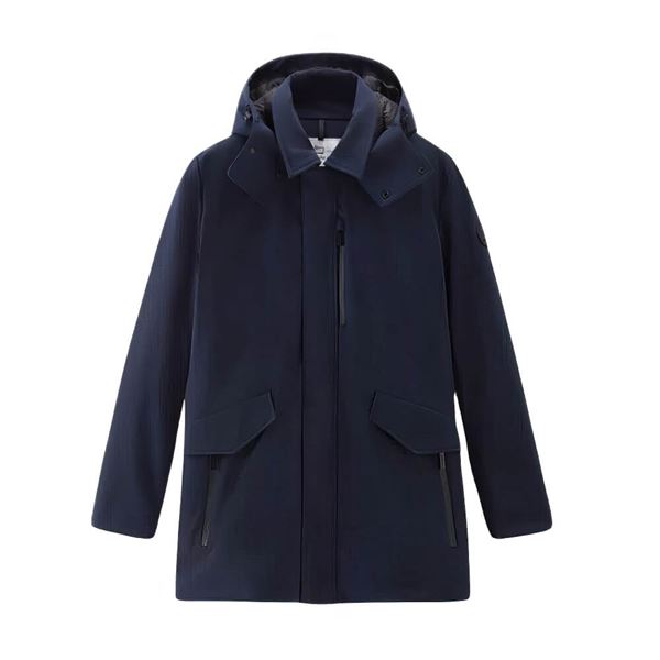 Woolrich Cappotto Uomo Barrow Mac Soft Shell Coat blue M frontale
