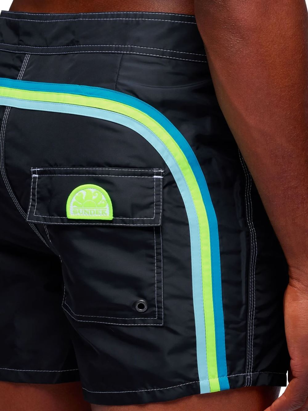 Sundek Costume da Bagno Corto Iconic Taffeta Nero Dettaglio