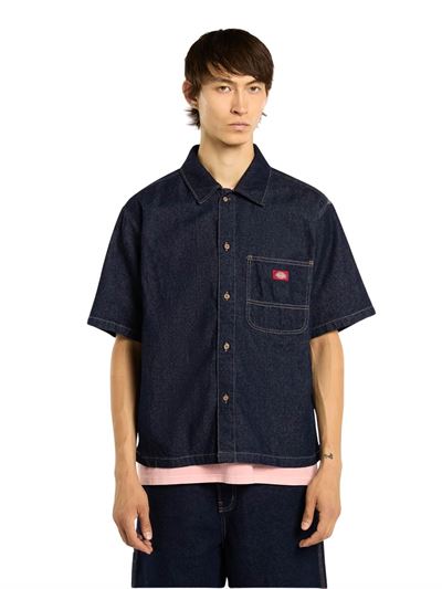Dickies Camicia Denim Short Sleeve Blu Denim Lavato Frontale