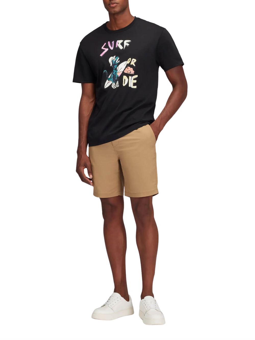 Sundek T-shirt Stampa Surf or Die Nero Frontale Intera