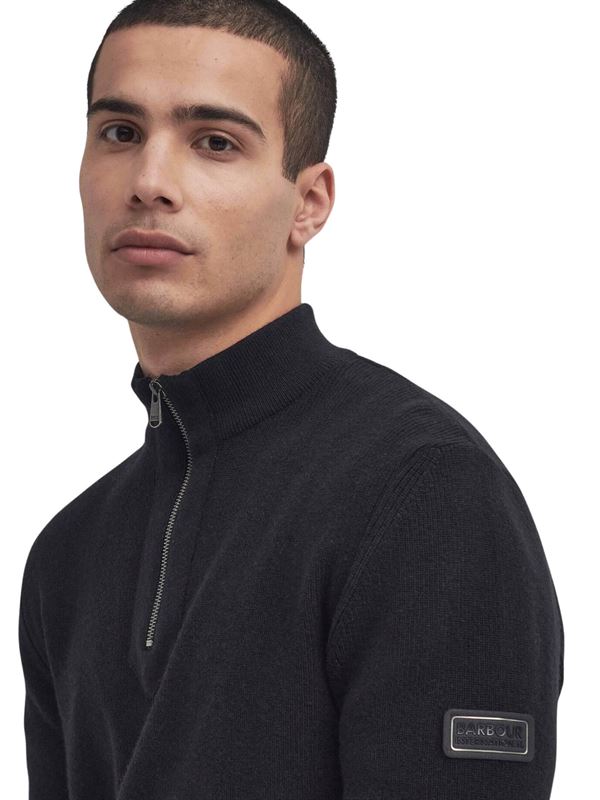Barbour International Maglione Crawley Zip Corta Nero Dettaglio