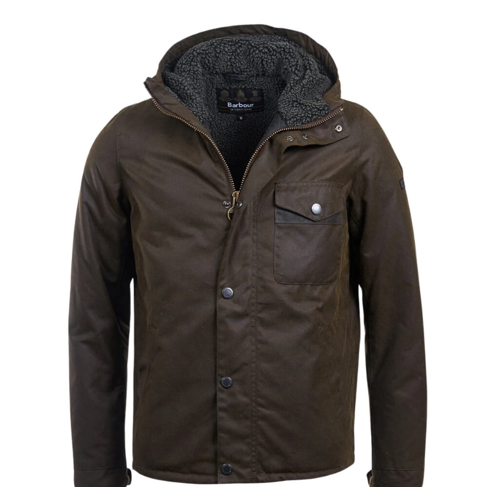 Barbour International Giacca Cerata Kevlar Verde Oliva Frontale
