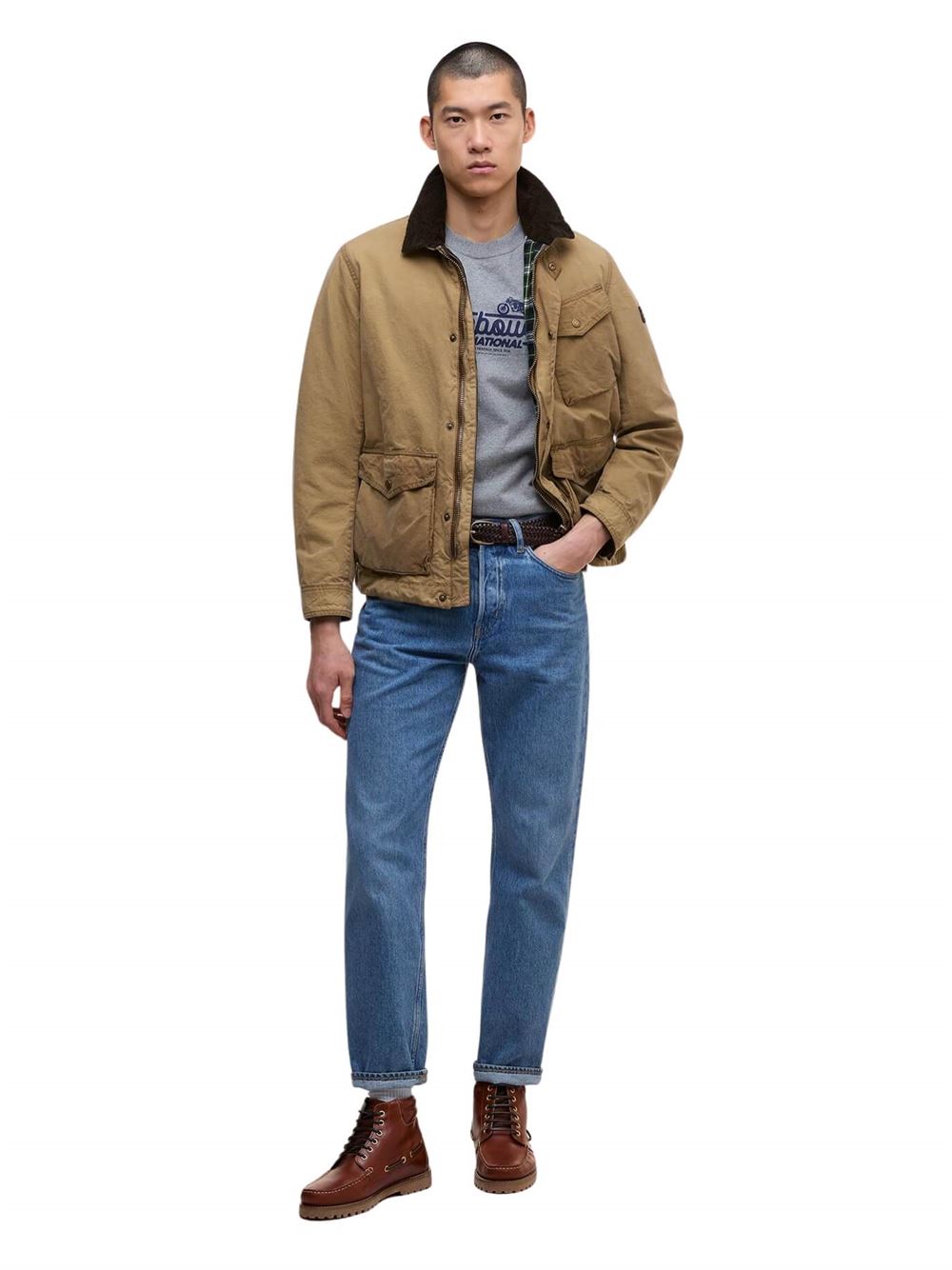 Barbour International Drifter Waxed Jacket Sand Frontal
