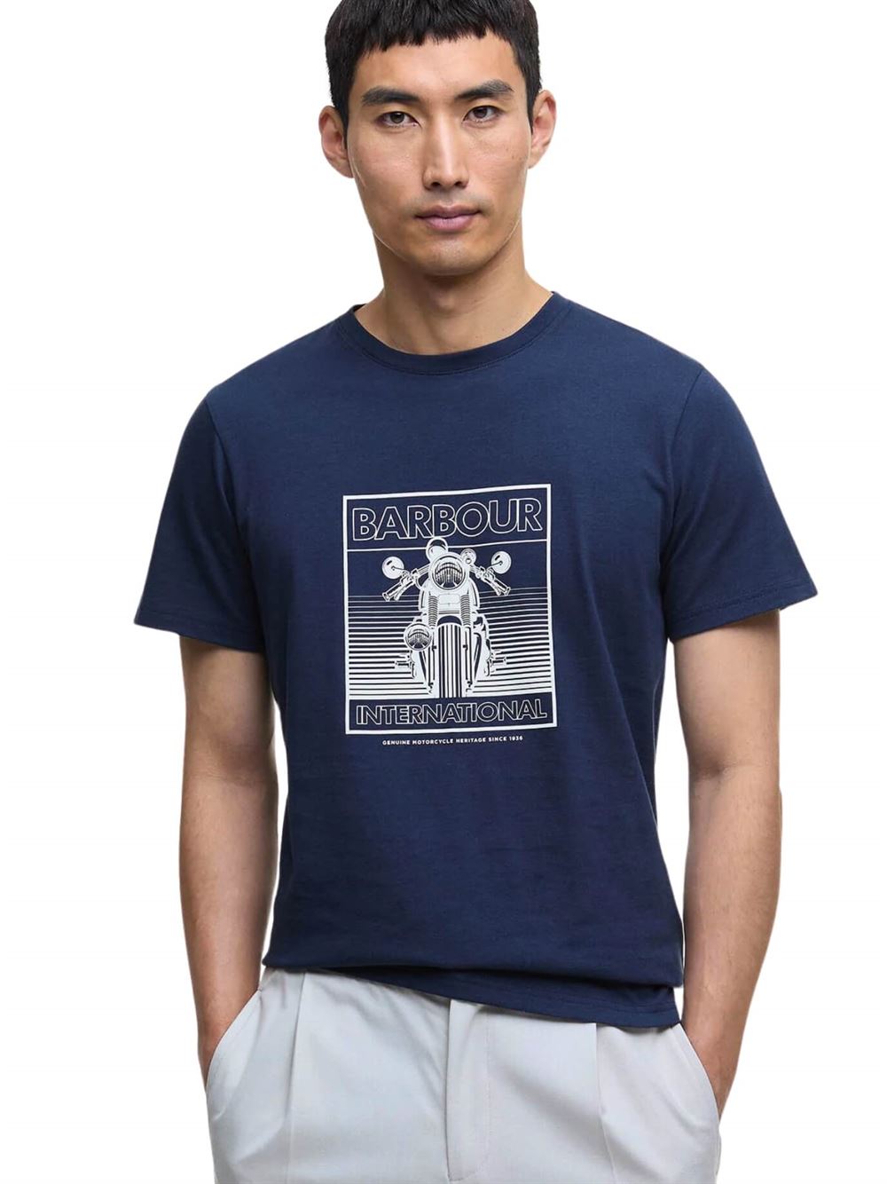 Barbour International T-shirt Track Blu Navy Frontale