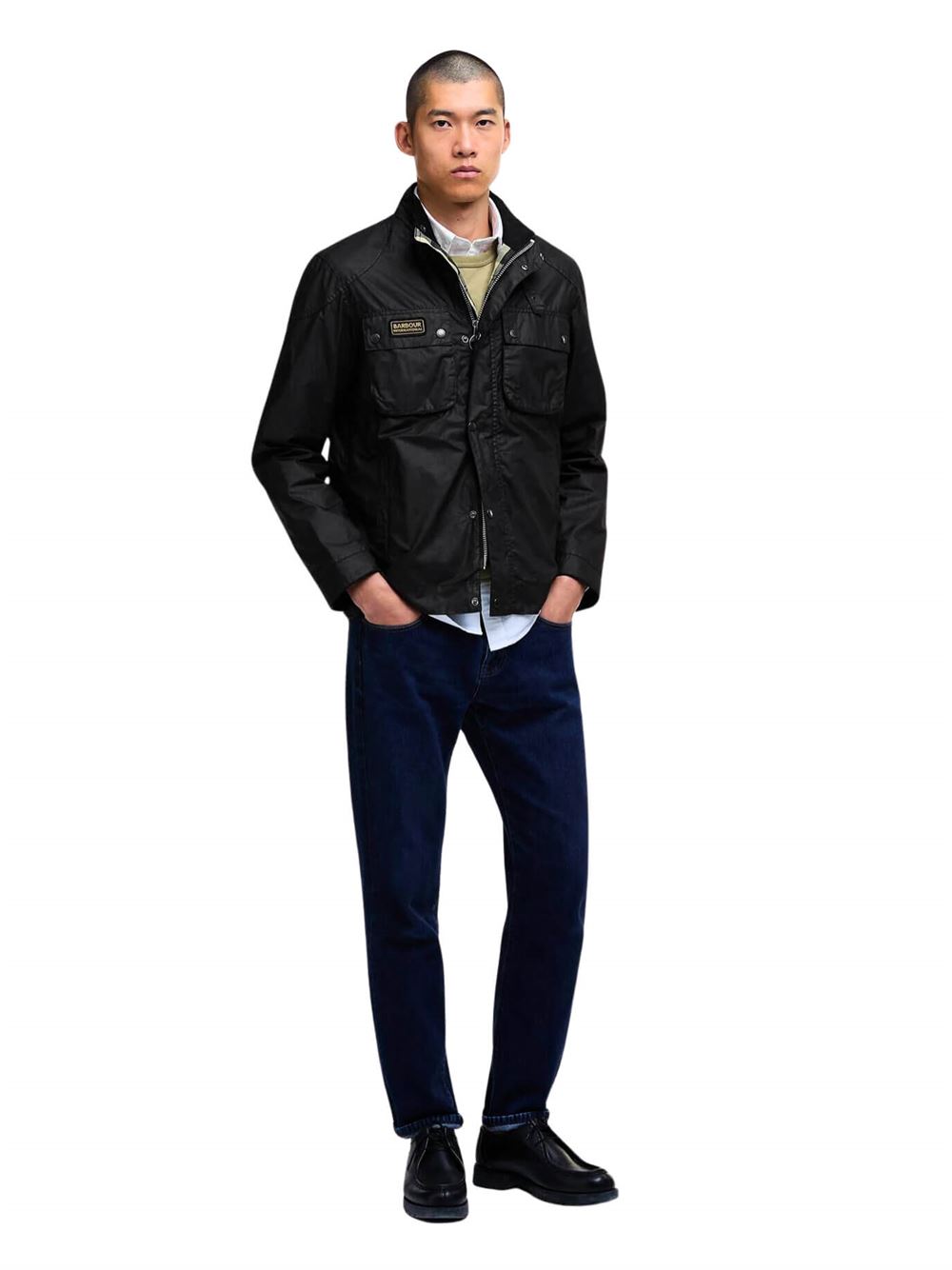 Barbour International Merton Waxed Jacket Black Frontal