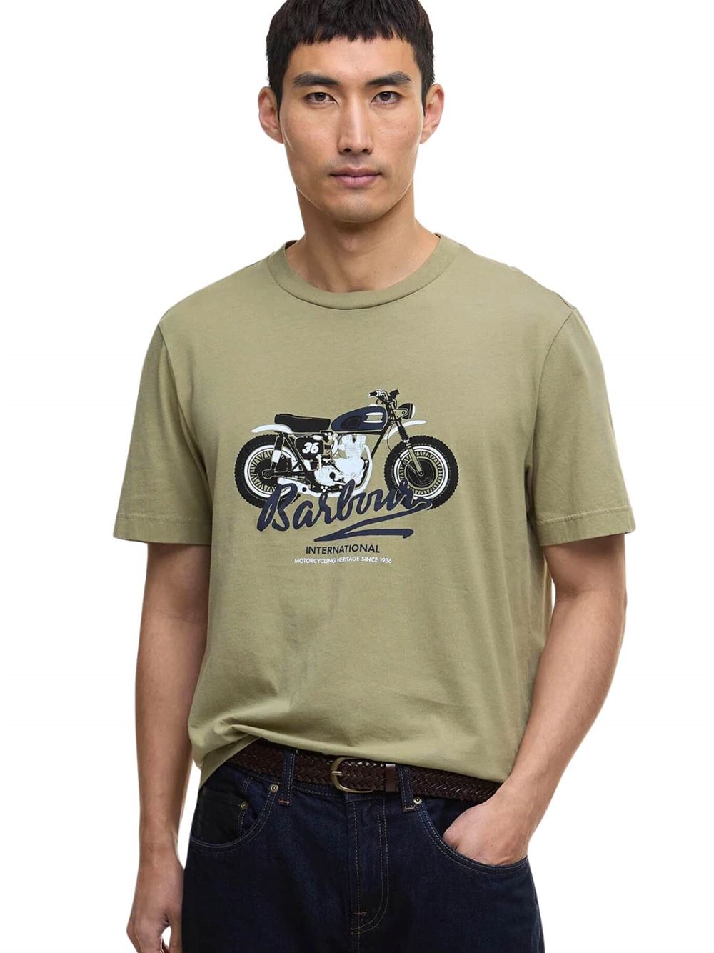 Barbour International T-shirt Stonebridge Verde Oliva Frontale