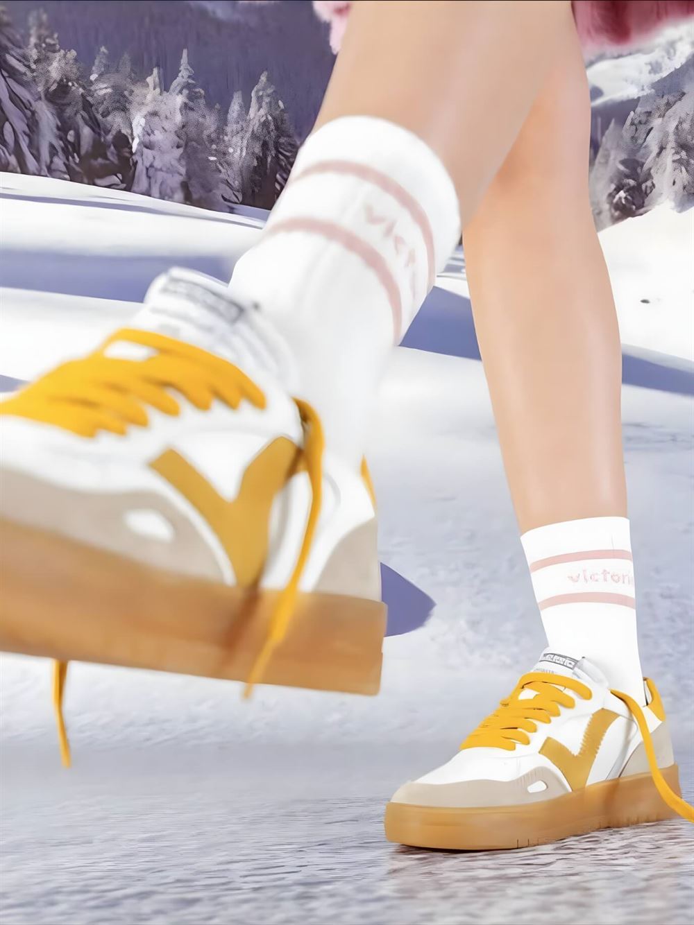 Victoria Seul Split Leather Effect Unisex Sneaker Mustard Worn