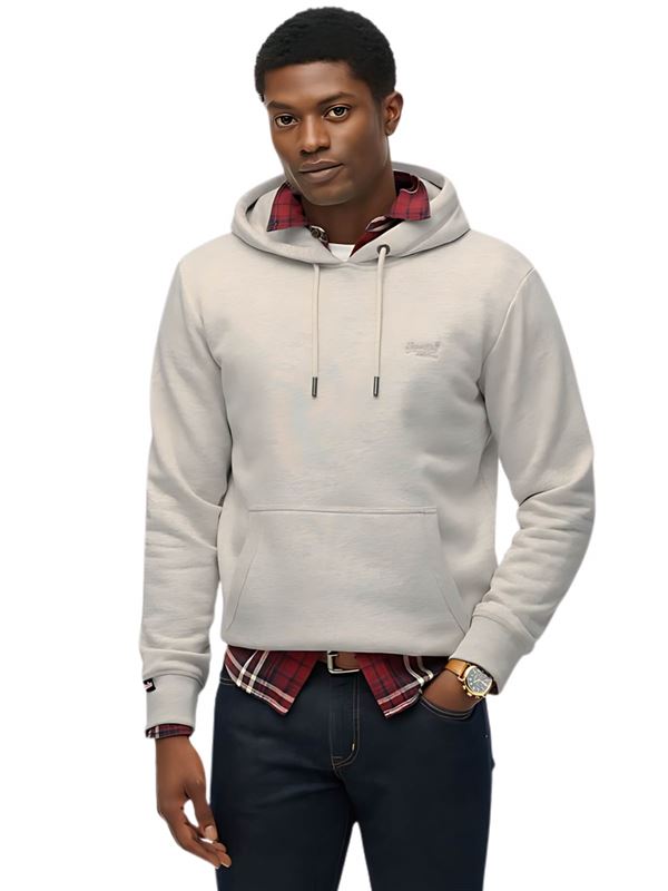 Superdry Felpa Essential Logo Hoodie Straw Grey Marl Frontale