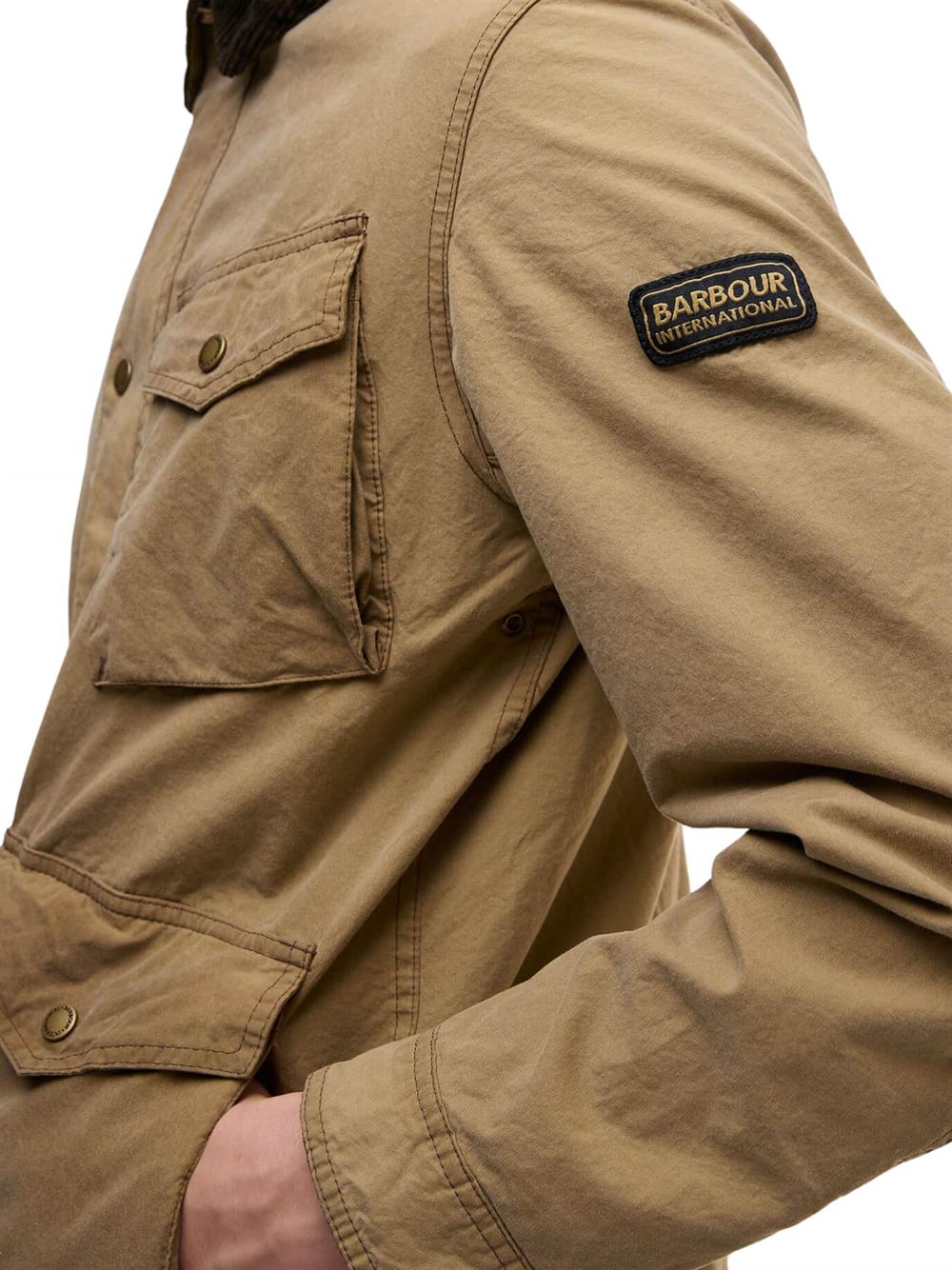 Barbour International Drifter Waxed Jacket Sand Logo