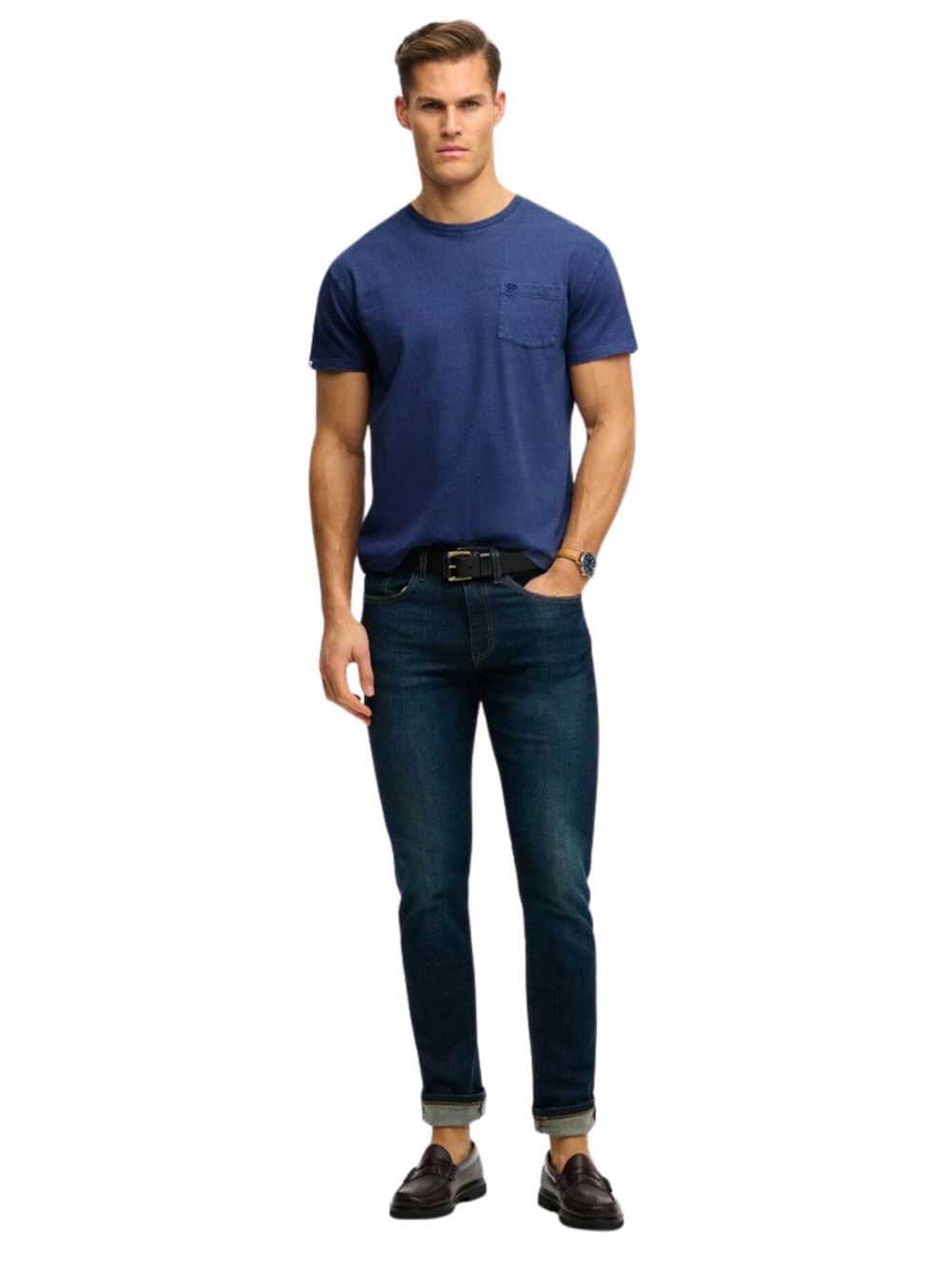 Superdry Classic Cotton Linen Pocket Tee Montauk Blue Frontal