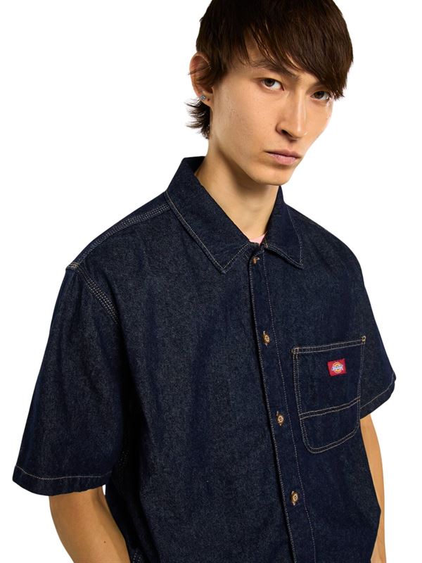 Dickies Camicia Denim Short Sleeve Blu Denim Lavato Dettaglio