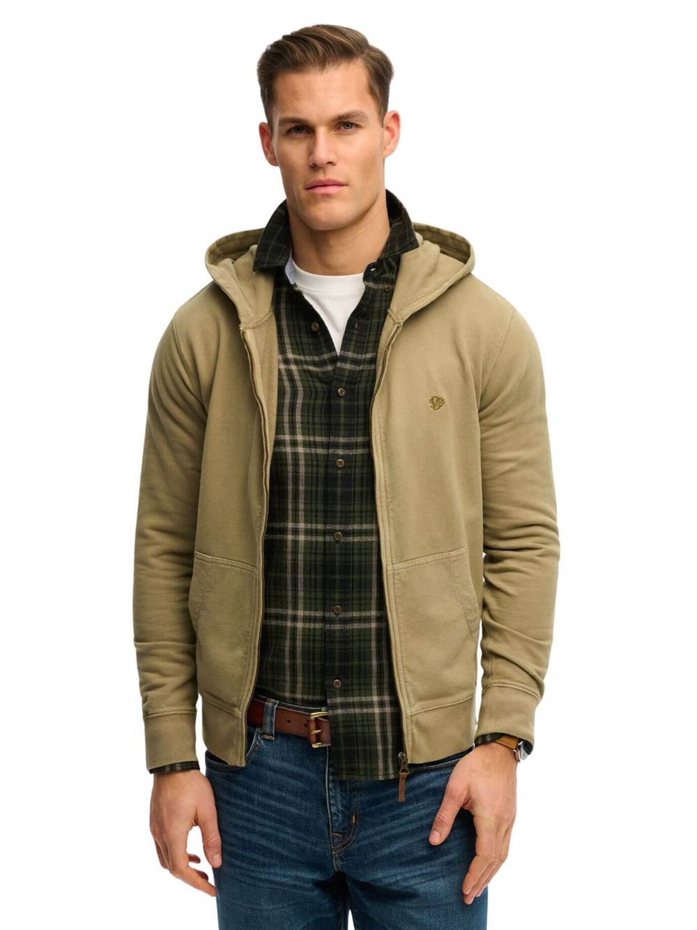 Superdry Felpa Classic Essential Zip Hoodie Salvia Argentata Frontale