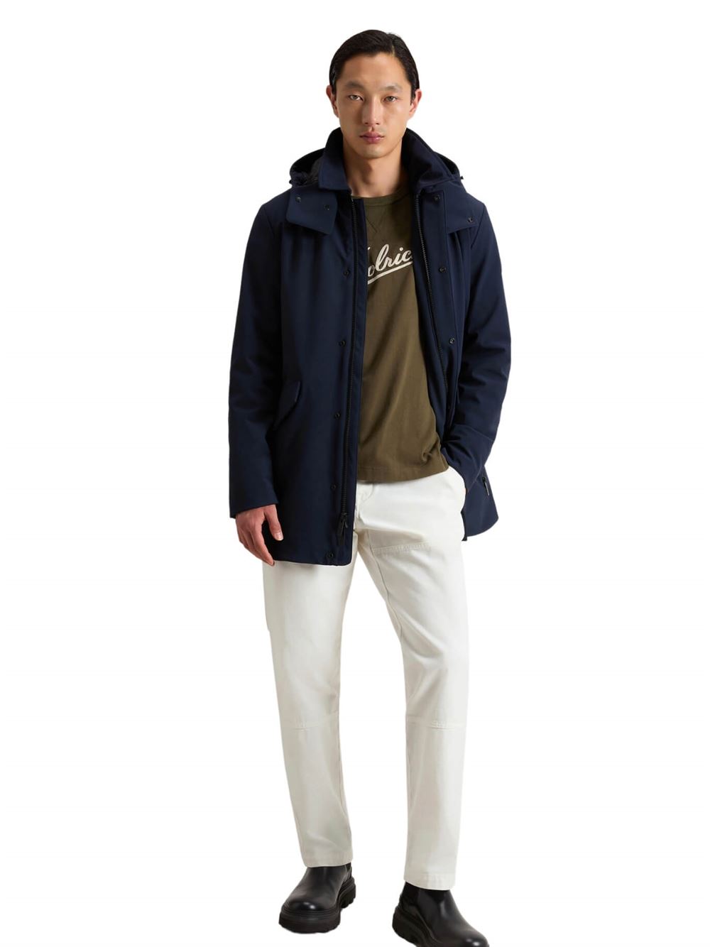 Woolrich Giubbino Barrow Mac Tech Soft Shell Coat Blu Melton Frontale Intera