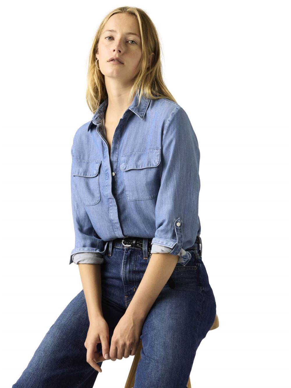 Levi's Camicia Elaine Utility Lightweight Blu Chill Girl Frontale