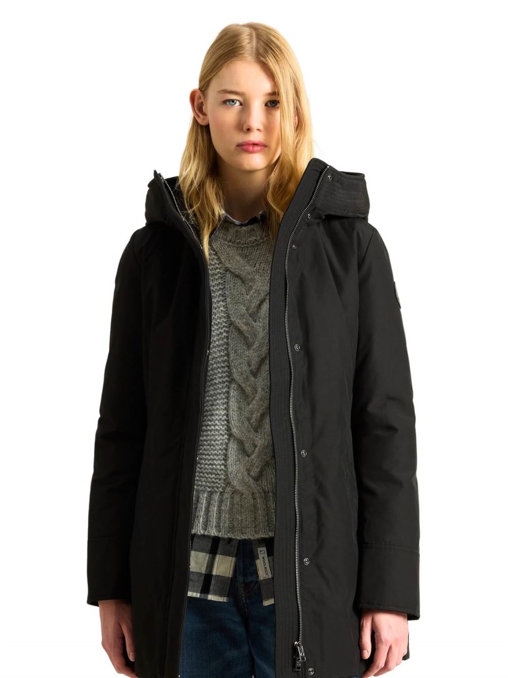 Woolrich Boulder Faux Fur Parka Black Open Front