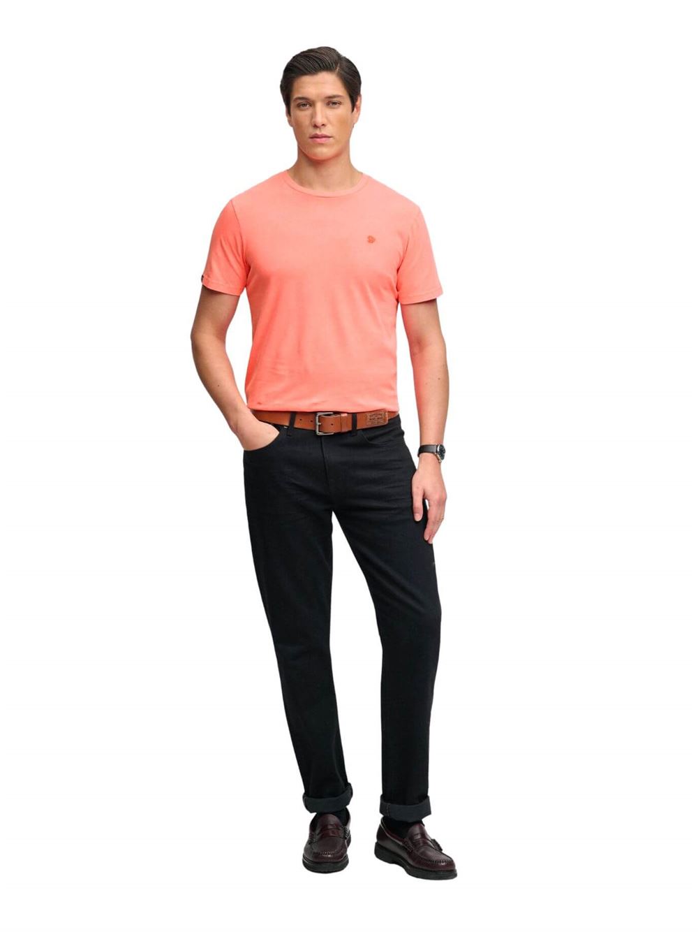 Superdry T-shirt Essential Neon Classica Arancione Fiamma Frontale Intera