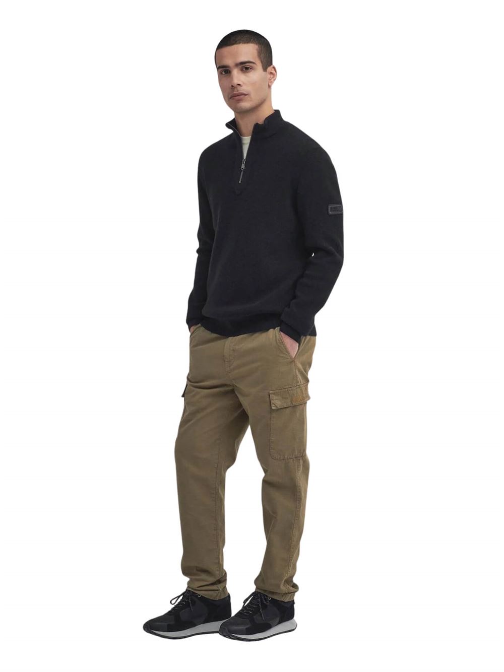 Barbour International Maglione Crawley Zip Corta Nero Frontale Intera