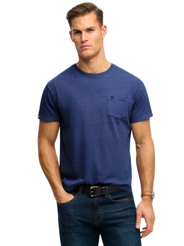 Superdry Classic Cotton Linen Pocket Tee Montauk Blue Front