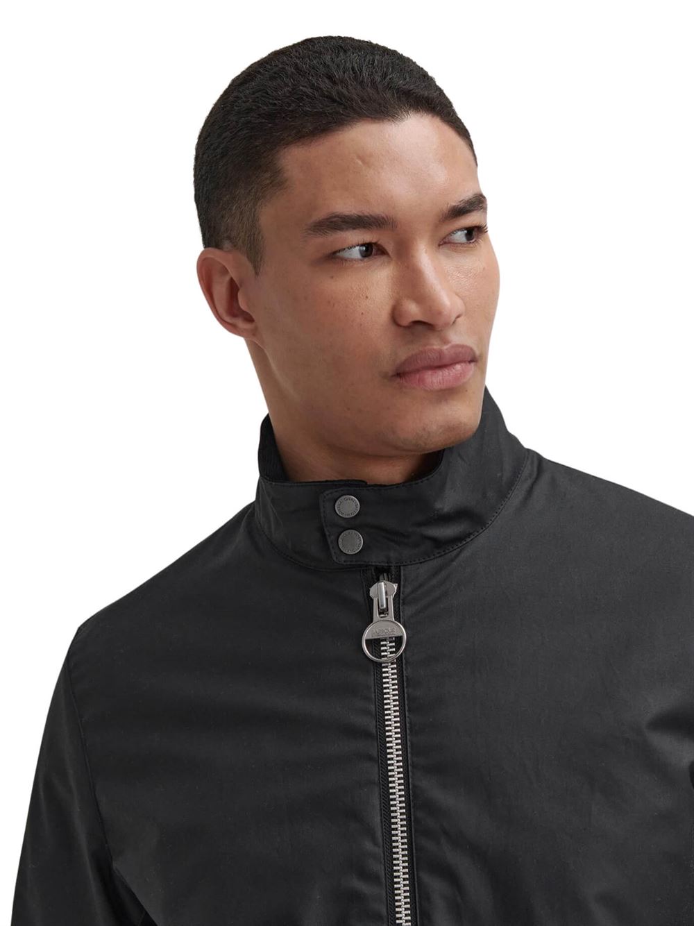 Barbour International Giacca Cerata Harrington Lutlaw Nero Dettaglio