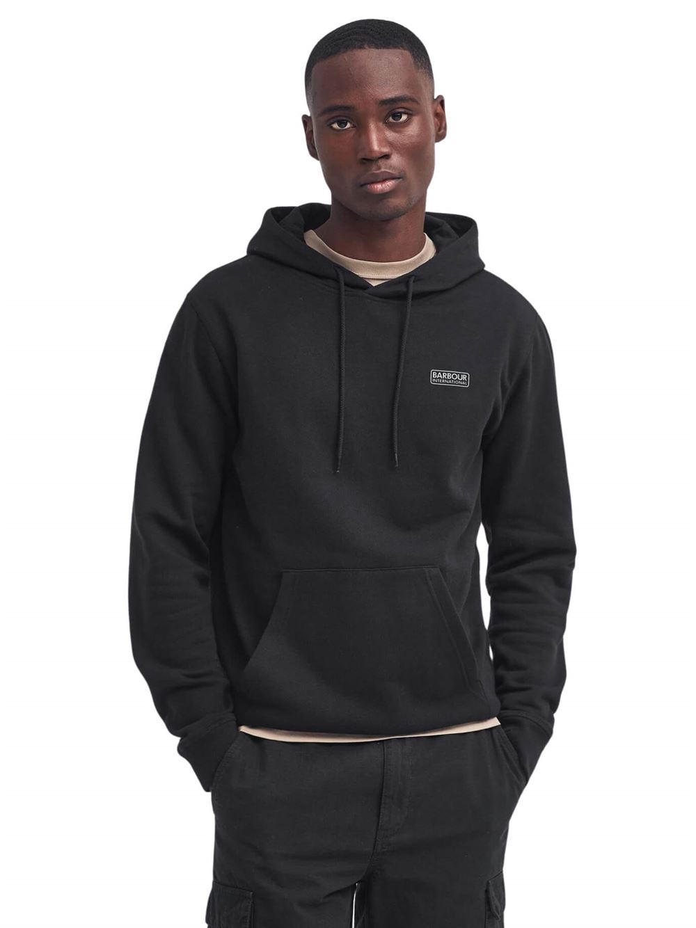 Barbour International Small Logo Hoodie Black Front