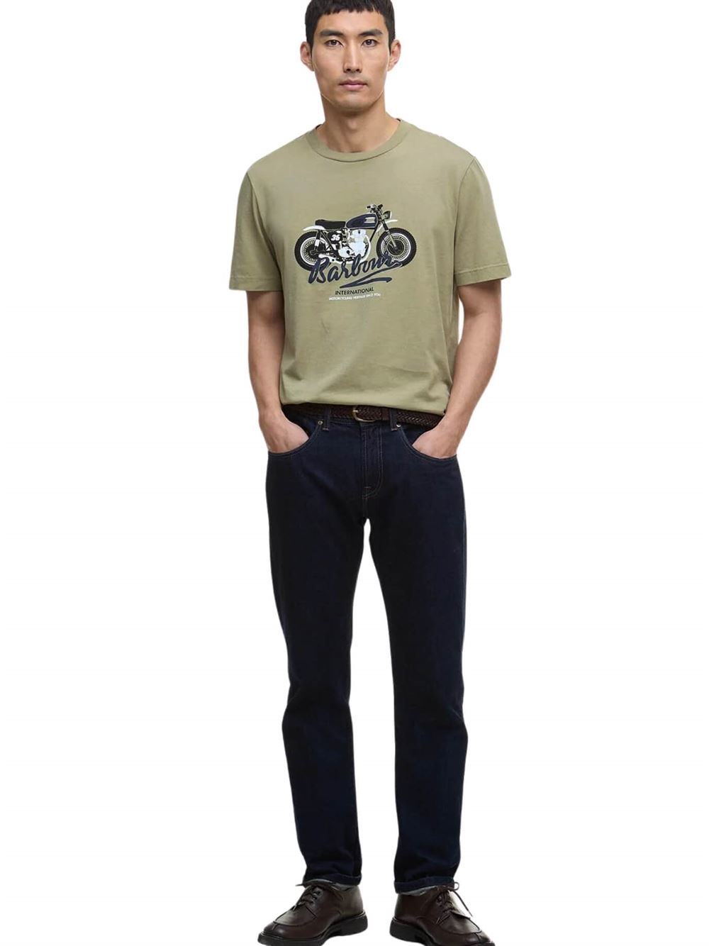 Barbour International T-shirt Stonebridge Verde Oliva Frontale Intera