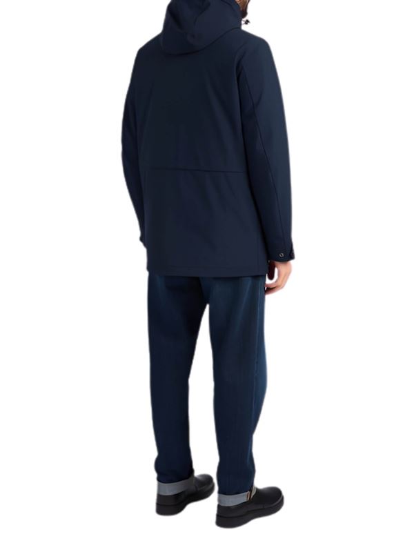 Woolrich Soft Shell Barrow Mac Coat Melton Blue Back