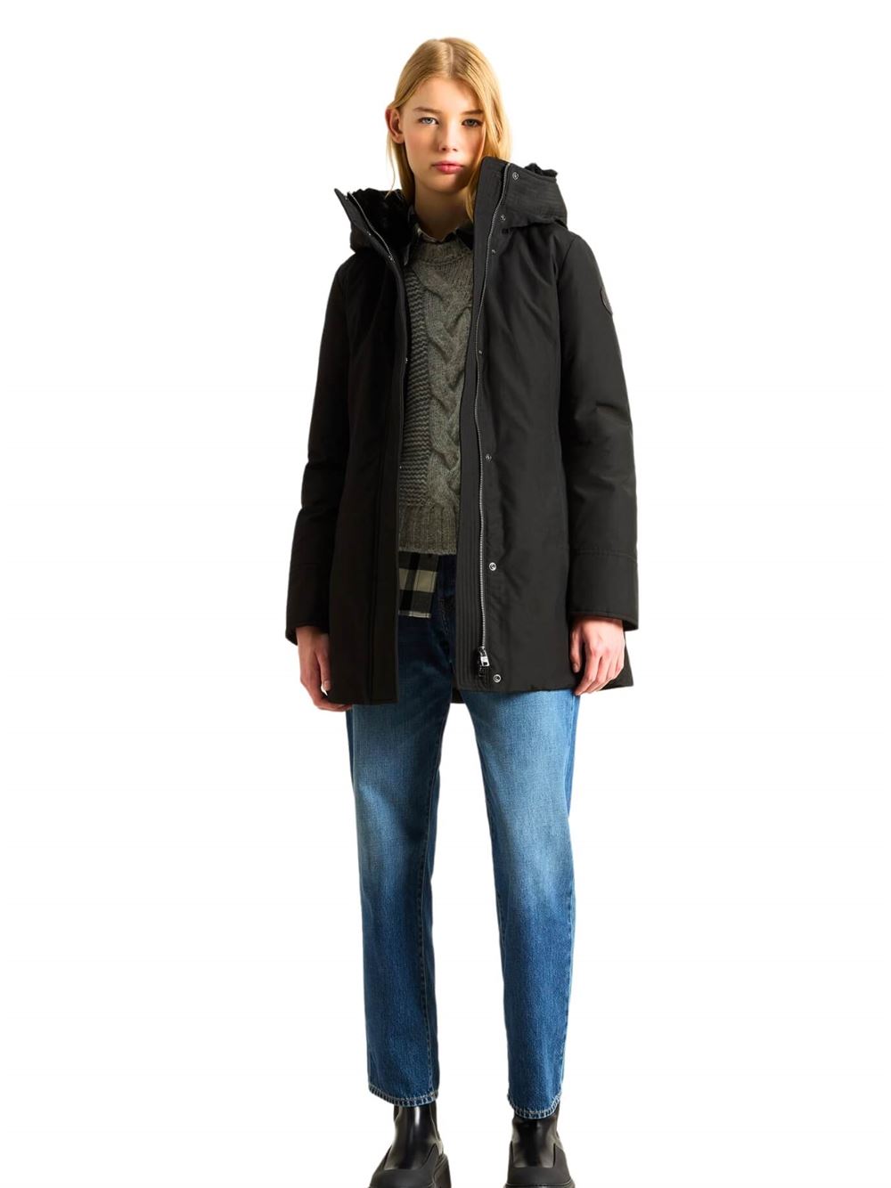 Woolrich Boulder Faux Fur Parka Black Frontal