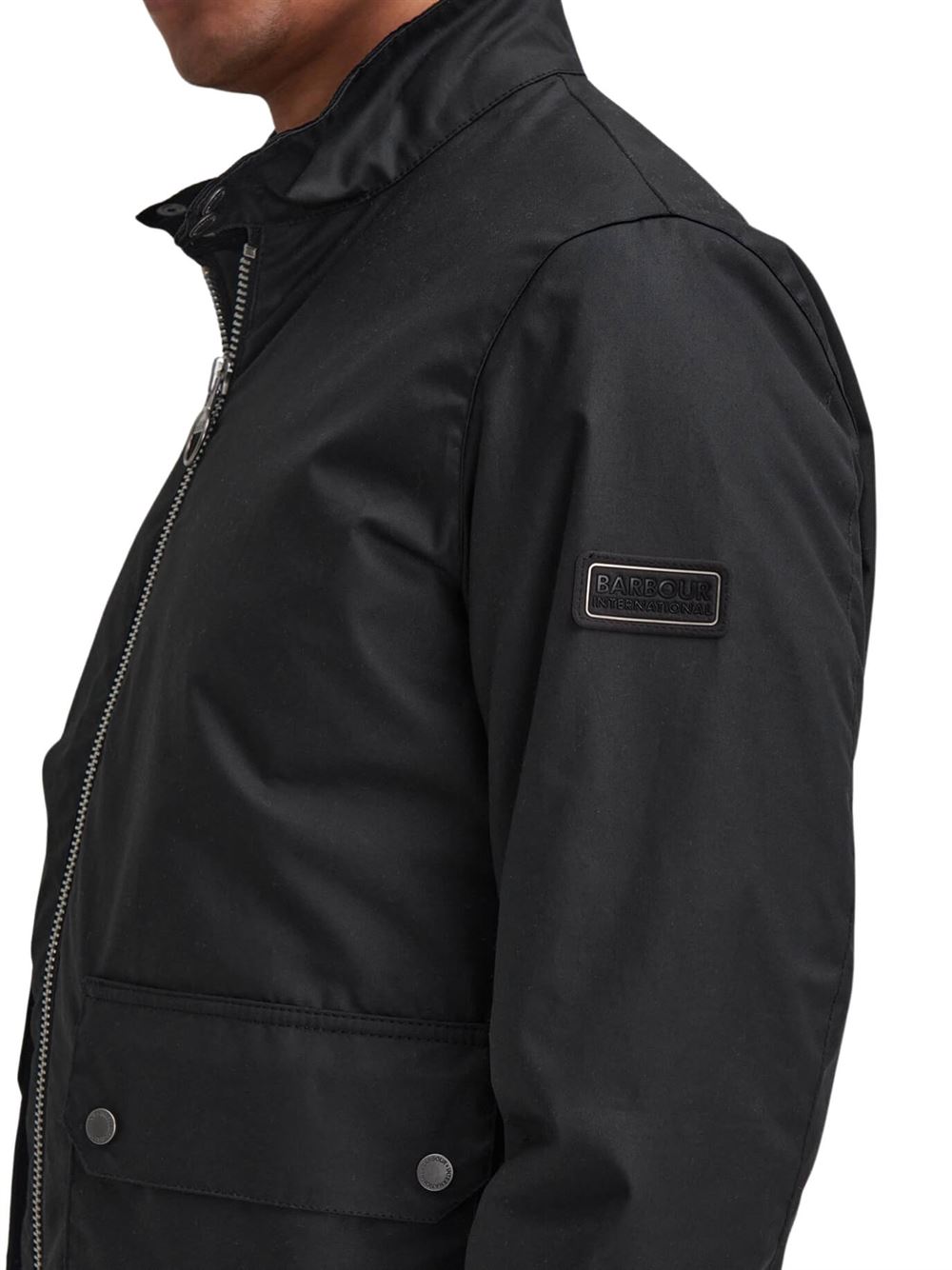 Barbour International Giacca Cerata Harrington Lutlaw Nero Logo