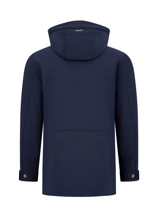 Woolrich Soft Shell Barrow Mac Coat Melton Blue Back Detail