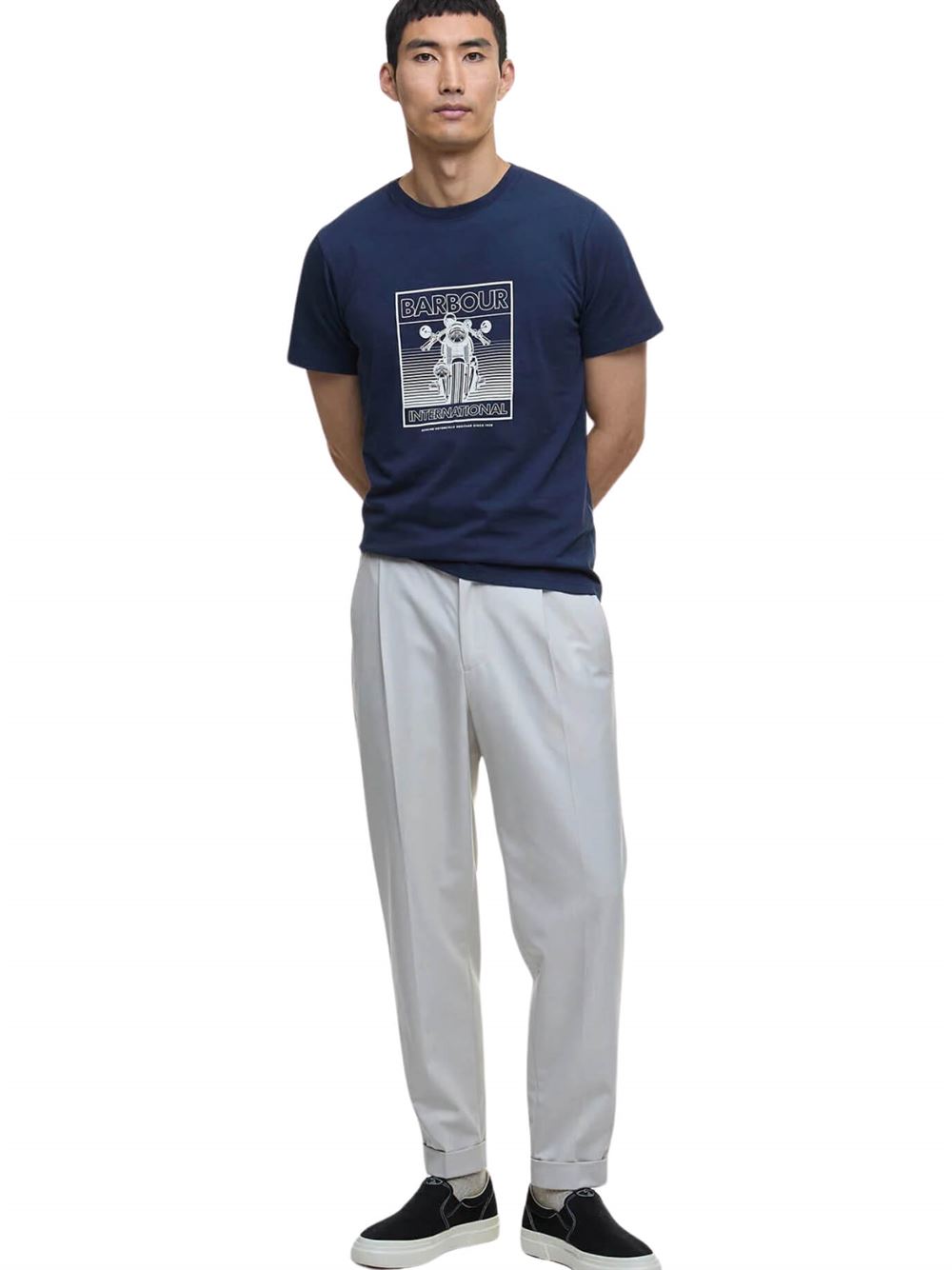 Barbour International T-shirt Track Blu Navy Frontale Intera