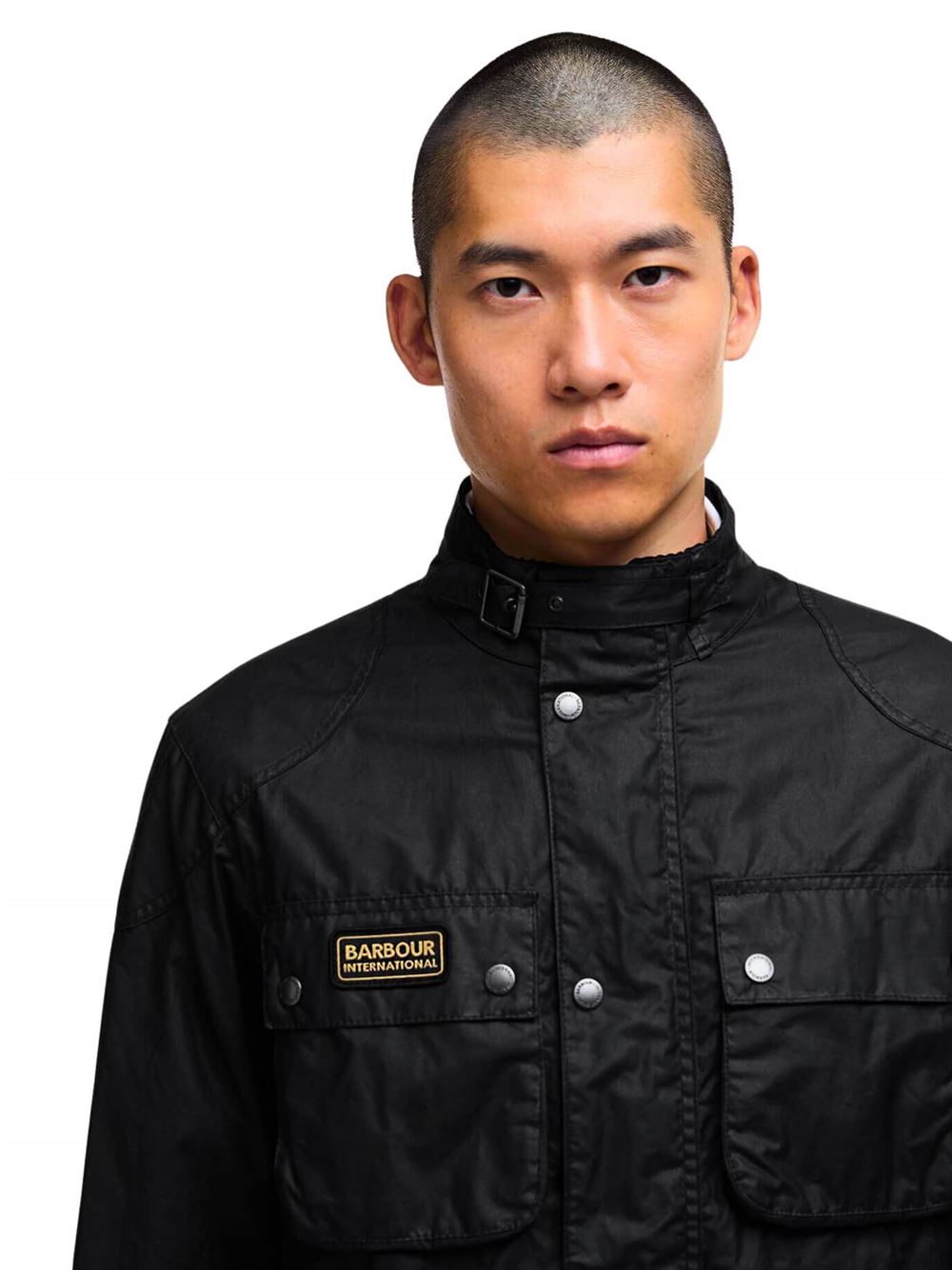 Barbour International Merton Waxed Jacket Black Logo