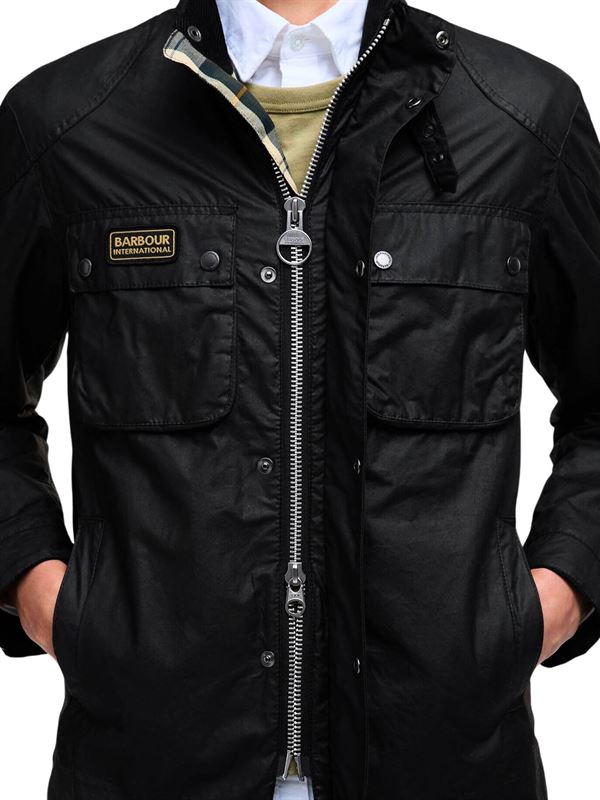 Barbour International Merton Waxed Jacket Black Detail