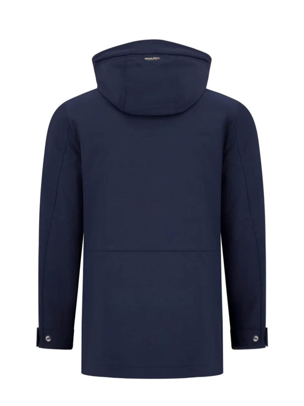 Woolrich Soft Shell Barrow Mac Coat Melton Blue Back Detail