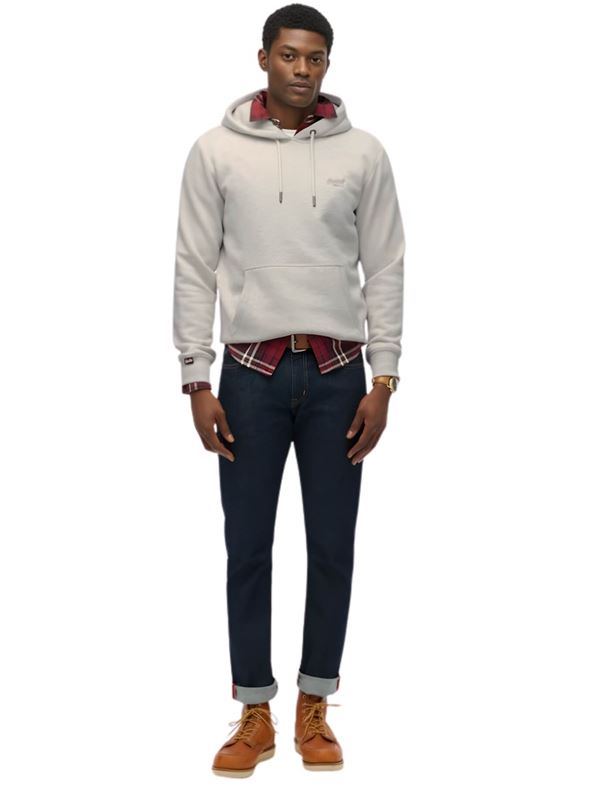 Superdry Felpa Essential Logo Hoodie Straw Grey Marl Frontale Intera