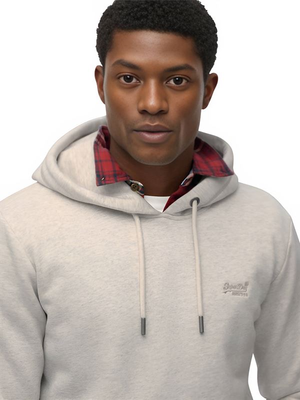 Superdry Felpa Essential Logo Hoodie Straw Grey Marl Dettaglio