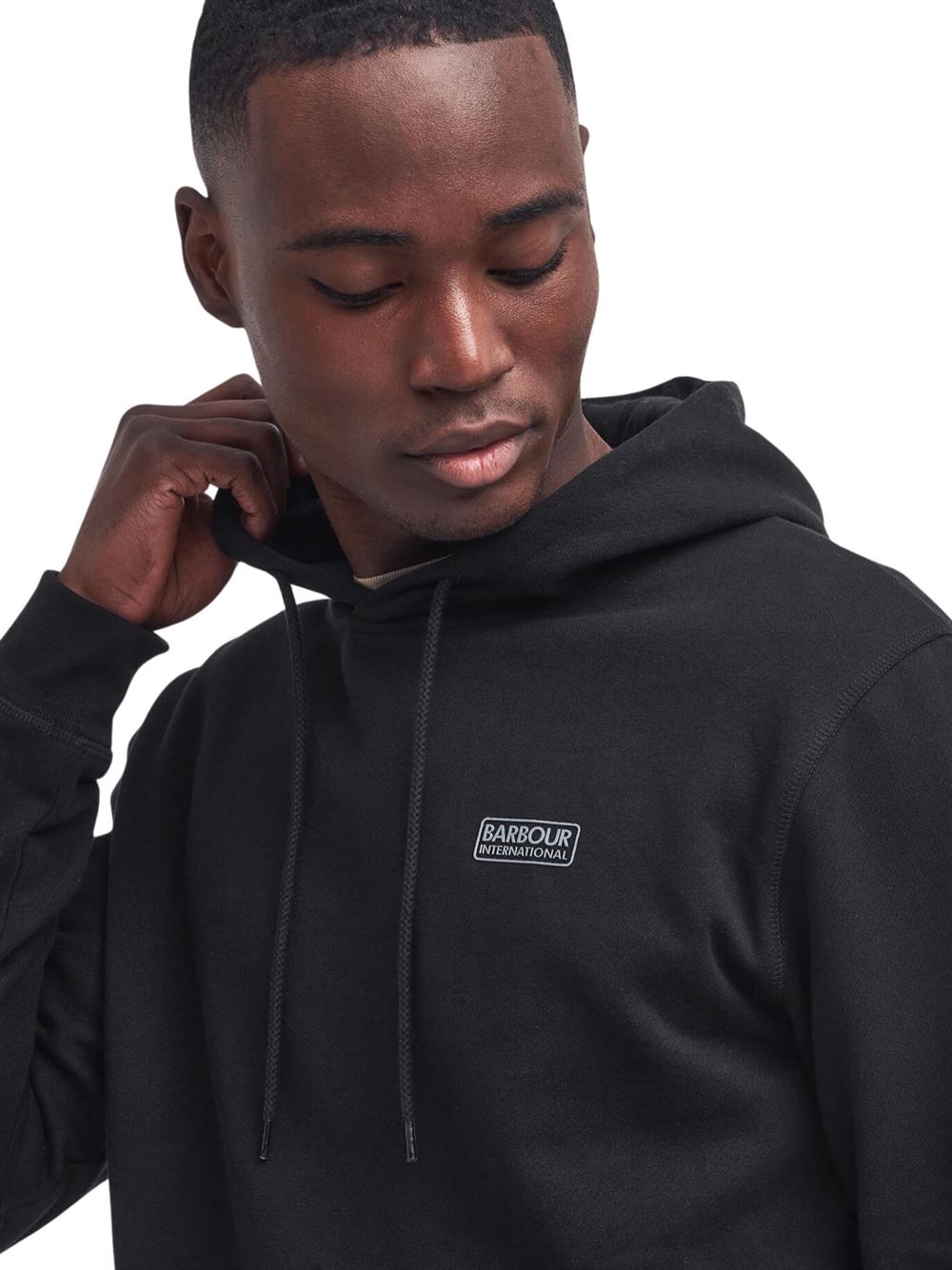 Barbour International Small Logo Hoodie Black Detail