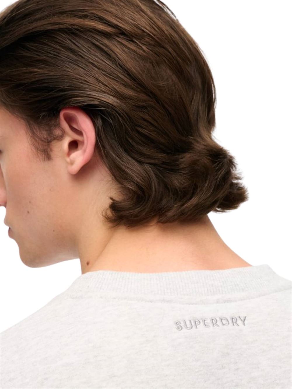 Superdry Felpa Blank Oversize Crewneck Cadet Grey Marl Dettaglio Retro