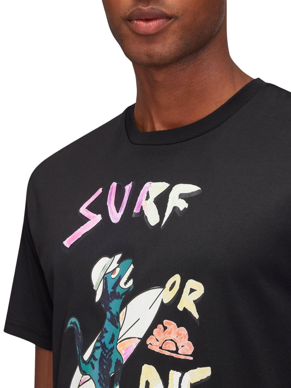 Sundek T-shirt Stampa Surf or Die Nero Dettaglio