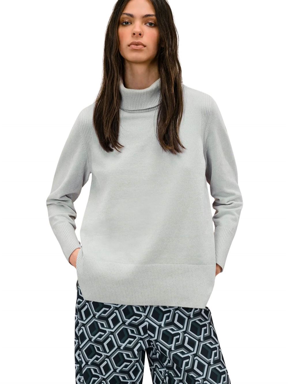 RRD Velvet Vent Turtleneck Wom Knit Ice White Front