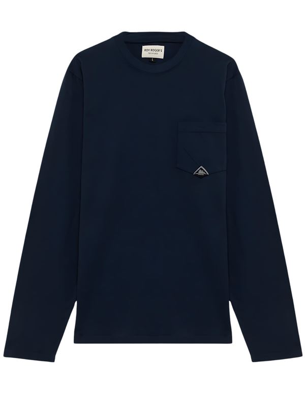 Roy Roger's T-shirt Pocket LS in Jersey Blu Navy Frontale
