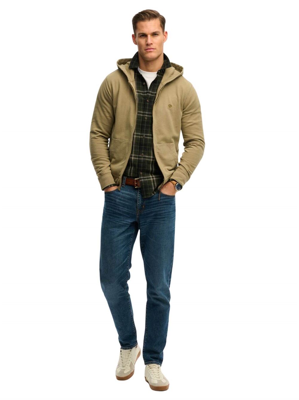 Superdry Felpa Classic Essential Zip Hoodie Salvia Argentata Frontale Intera