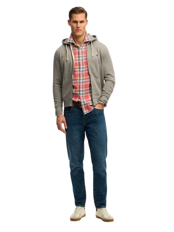 Superdry Felpa Monogram Embroidered Zip Hoodie Grigio Scuro Frontale Intera