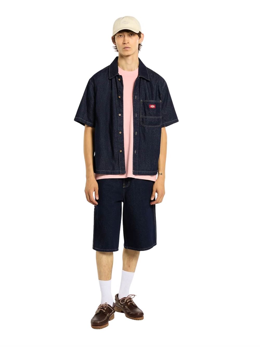 Dickies Camicia Denim Short Sleeve Blu Denim Lavato Frontale Intera