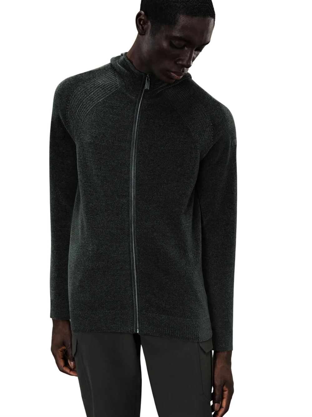 RRD Maglia Velvet Hood Zip Knit Verde Bosco Frontale