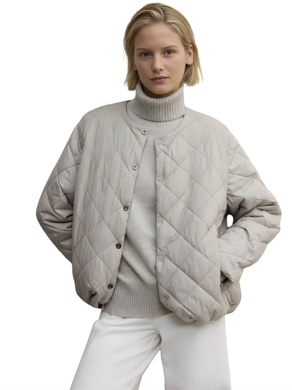 Ecoalf Geres Reversible Jacket Beige Quilted Front