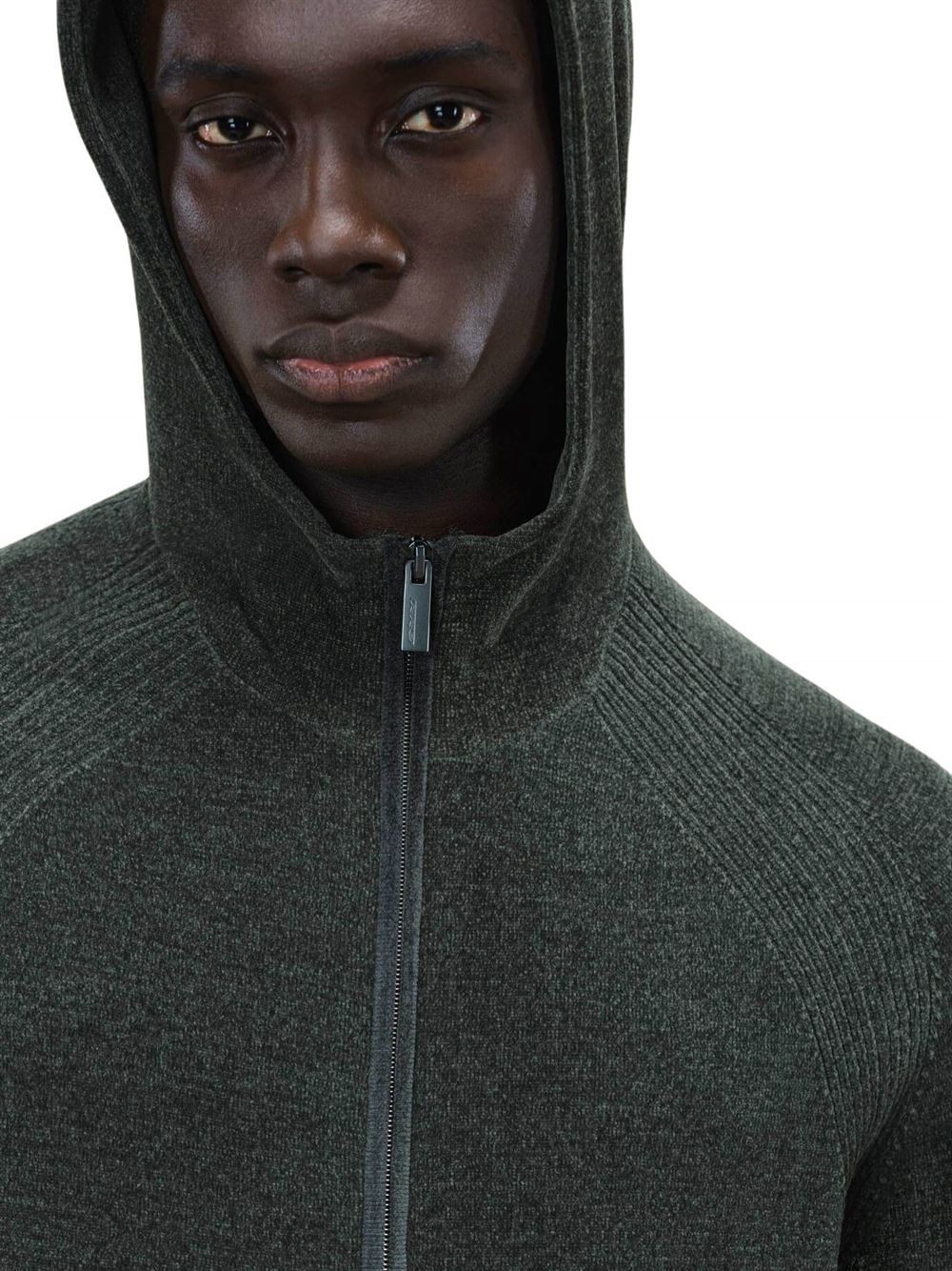 RRD Maglia Velvet Hood Zip Knit Verde Bosco Dettaglio