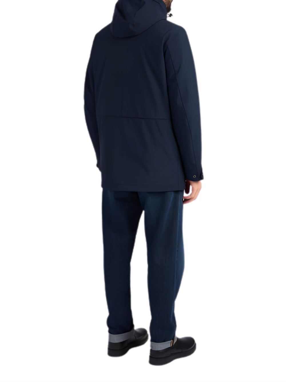 Woolrich Soft Shell Barrow Mac Coat Melton Blue Back