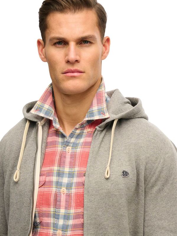 Superdry Felpa Monogram Embroidered Zip Hoodie Grigio Scuro Logo