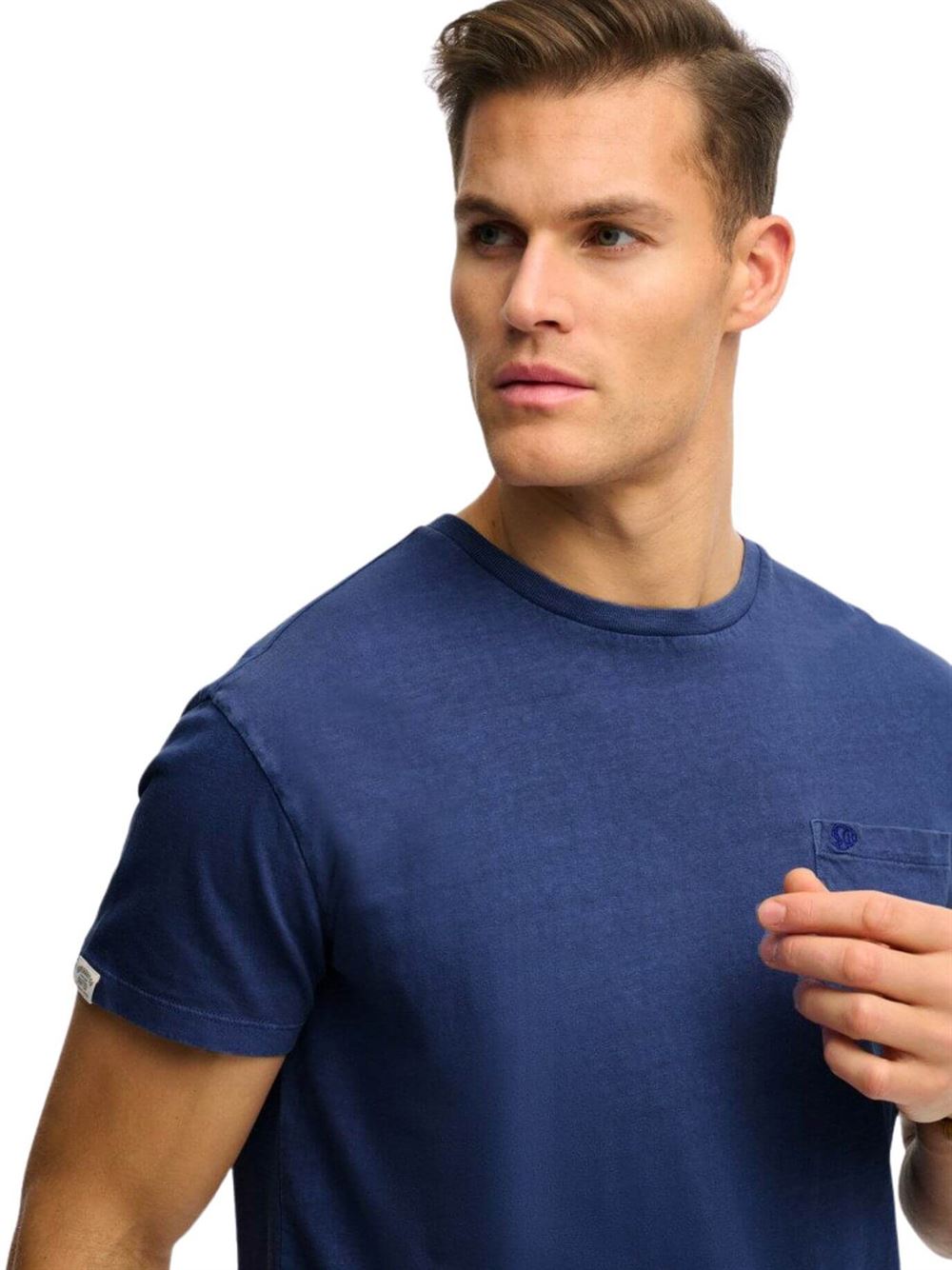 Superdry Classic Cotton Linen Pocket Tee Montauk Blue Detail
