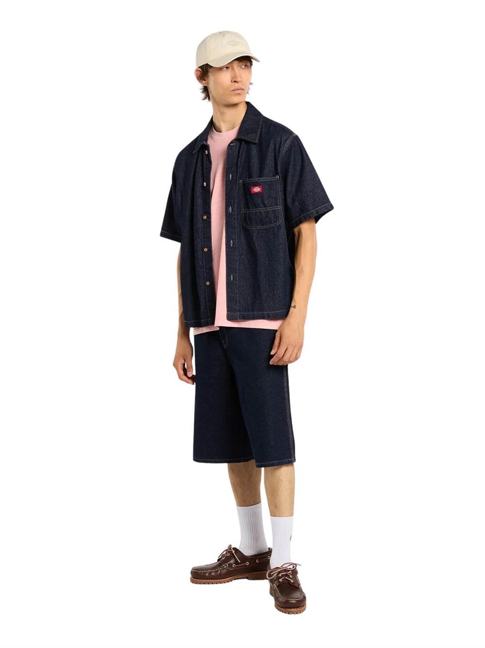 Dickies Shorts 958 13-Inch Loose Blu Denim Lavato Frontale Intera